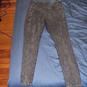 High-Waisted Black Acid Wash Leggings Pockets on Both Sides